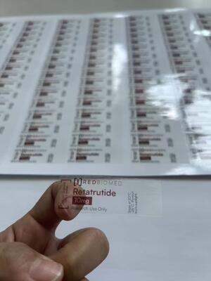 Retat  rutide 10mg Clear labels transparent PVC peptide vial labels