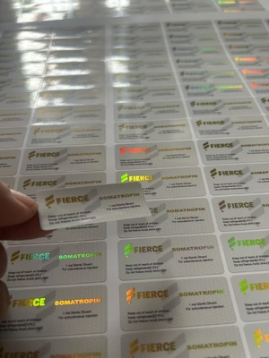 Etiquetas personalizadas de frascos de vidro para HCG 10000 e outros produtos peptídicos Laser Hologram PET Material