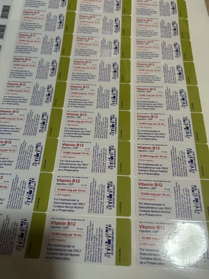 Etiquetas de óleo adesivo para injecção de vitamina B12 personalizadas para garrafas de vidro de 10 ml