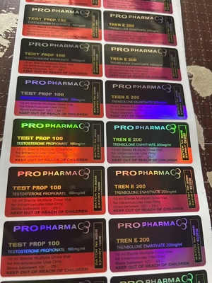Rótulos de frasco de 10 ml com holograma a laser de propionato de Testo 100mg, rótulo de frasco de dose múltipla com acabamento brilhante