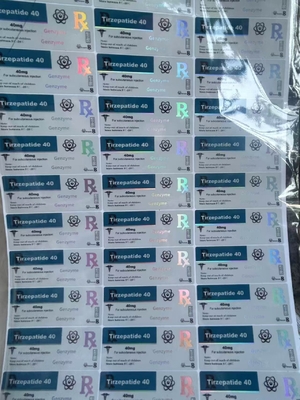 Rótulos de frascos de vidro de peptídeo de 40mg de Tirzepatida com design personalizado