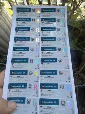 Rótulos de frascos de vidro de peptídeo de 40mg de Tirzepatida com design personalizado