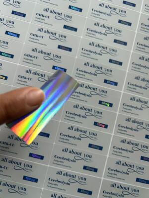 Rótulos de frascos GHK-CU 5MG com efeito brilhante de material a laser