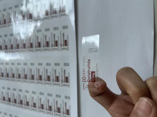 Retat  rutide 10mg Clear labels transparent PVC peptide vial labels
