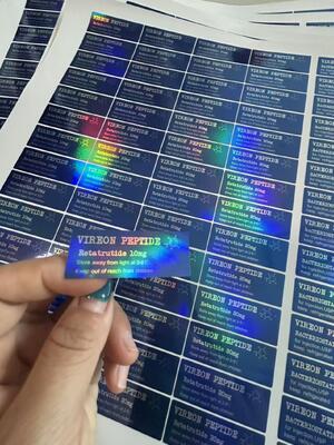Reta 10 mg Resistente à água acabamento brilhante Etiquetas de frascos de tamanho personalizado para frascos de peptídeos e adesivos