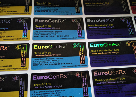 Etiquetas de frasco de vidro Euro GenRX à prova d'água brilhante Adesivos de etiqueta de medicamentos com holograma