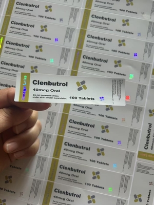 Clen 40mcg Medicamento Oral Etiquetas de frasco Farmácia Etiqueta com efeito laser