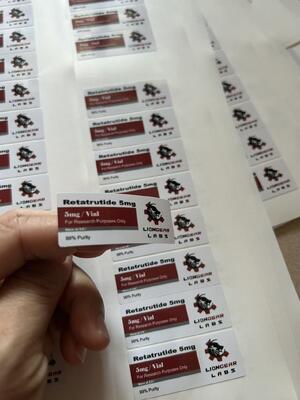 Rótulos para frascos de vidro transparente pequenos de Reta trutide 5mg