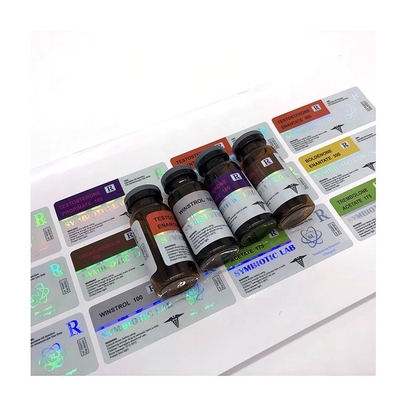 Etiquetas de frasco de vidro de impressão metálica de folha de prata para frasco de dose múltipla de injeção de laboratório