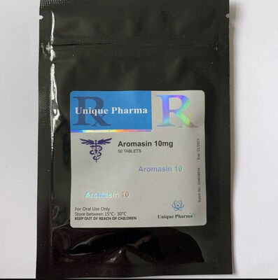 Unique Pharma Aromasin 10mg Rótulos com Bolsas de Ferradura de Alumínio Negro