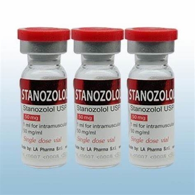 Rótulos personalizados para frascos LA Pharma Winstrol 10ml com efeito laser vermelho na parte superior